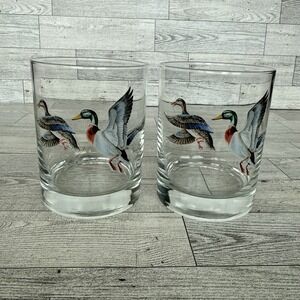 Set of 2 Vintage Whiskey Glasses, Mallard Duck Bird Hunt Goose Norman R Wamer